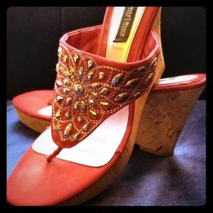 Red, Sparkly, Wedge Sandals